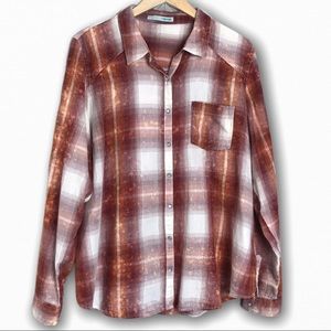 Maurices Pearl Snap Shirt Plaid Red Orange Top